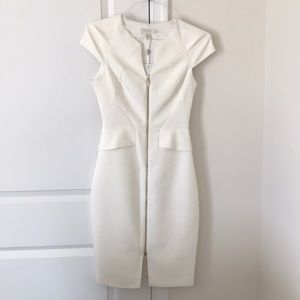 Ted Baker fitted off white dress with gold zipper